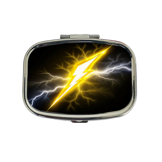 Yellow and White Lightning Bolt On Black Travel Pill Box Case
