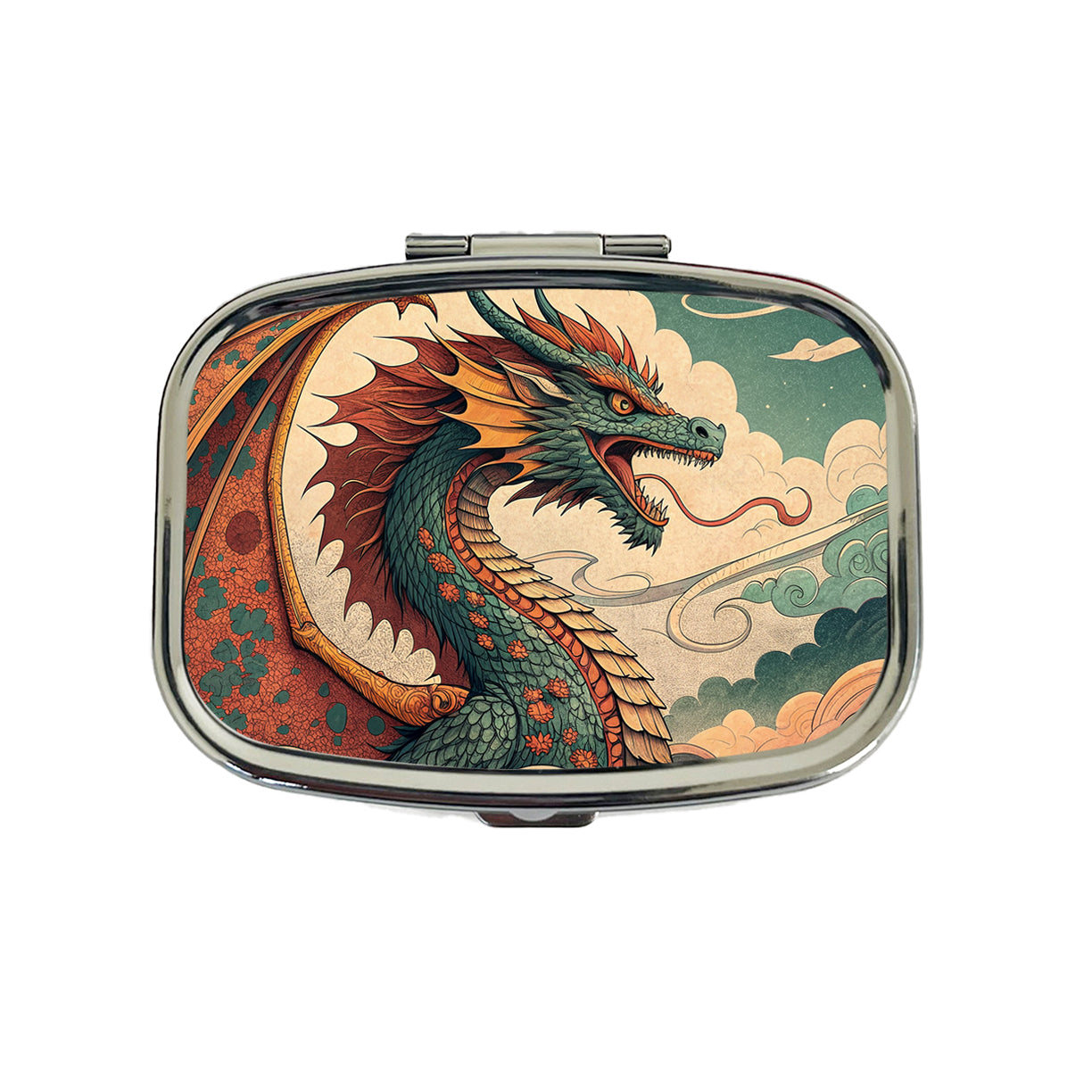 60's Style Pulp Fantasy Dragon Illustration Travel Pill Box Case