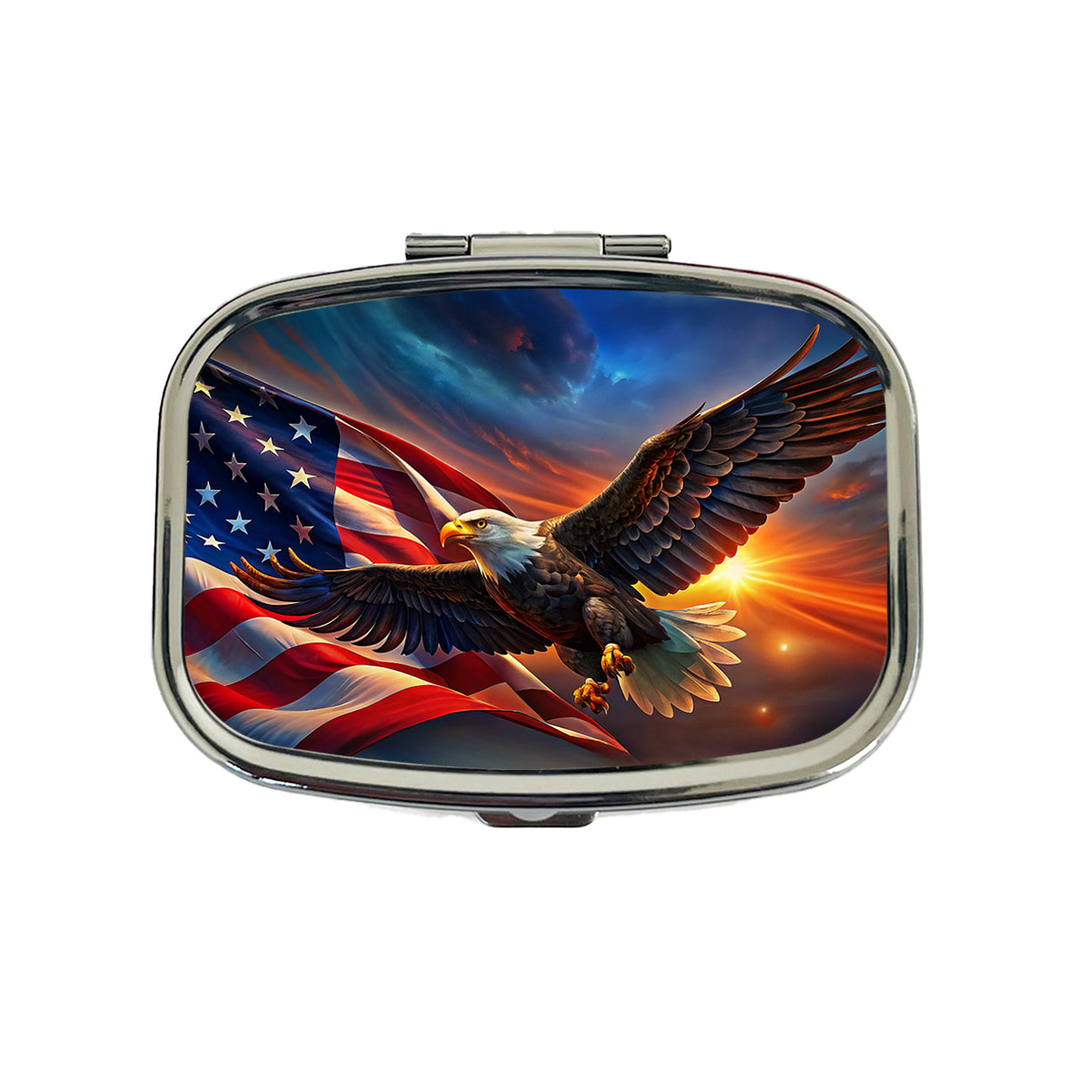 Awesome Patriotic American Flag and Flying Bald Eagle Travel Pill Box Case