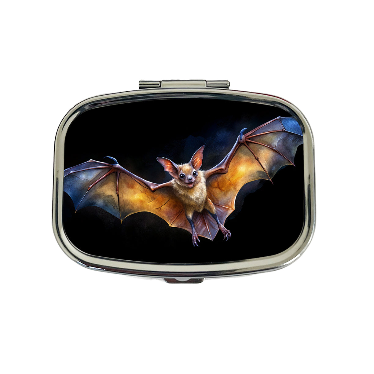 Bat Flying Watercolor Black Background Travel Pill Box Case
