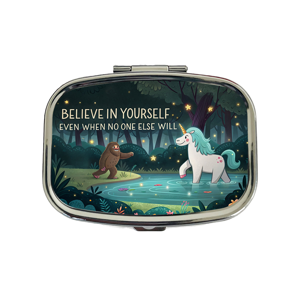 Believe In Yourself Even When No One Else Will Bigfoot Unicorn Funny Travel Pill Box Case