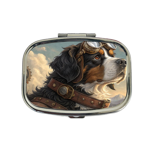 Bernese Mountain Dog Steampunk Travel Pill Box Case