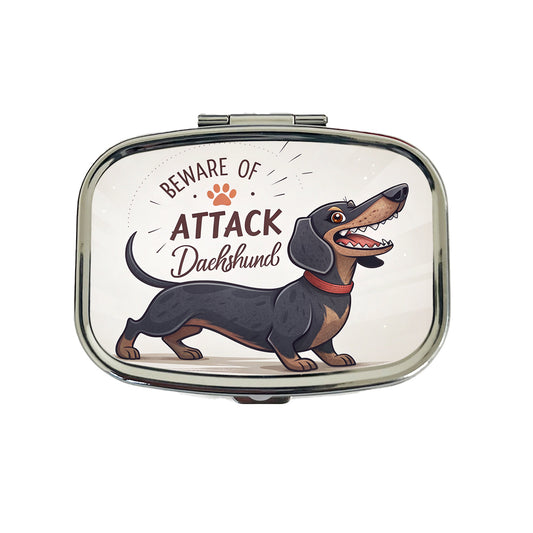 Beware Of Attack Dachshund Dog Funny Travel Pill Box Case