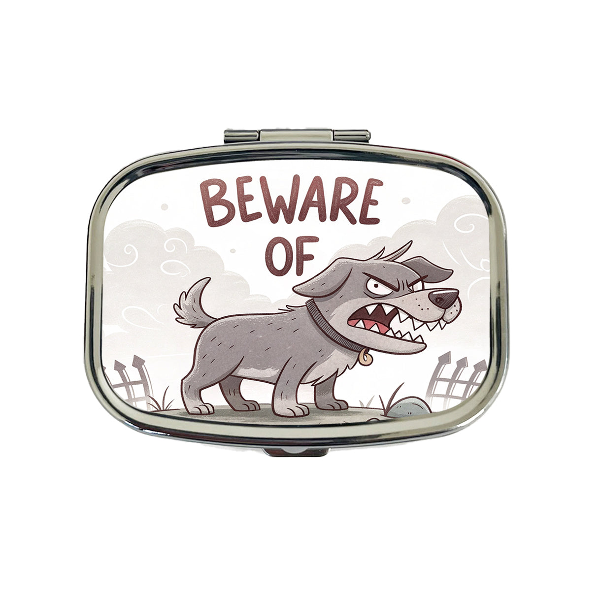 Beware Of Dog Funny Cartoon Travel Pill Box Case