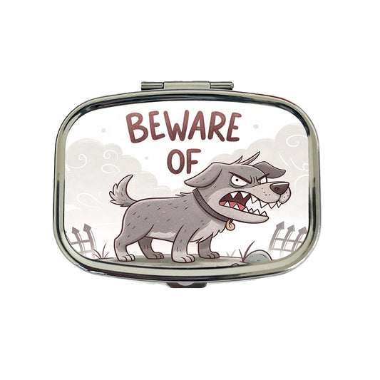 Beware Of Dog Funny Cartoon Travel Pill Box Case