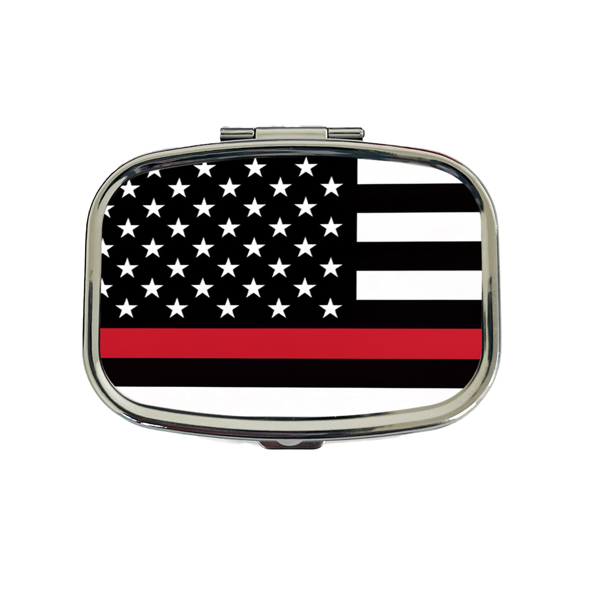 Black and White Thin Red Line Firefighter American Flag Travel Pill Box Case