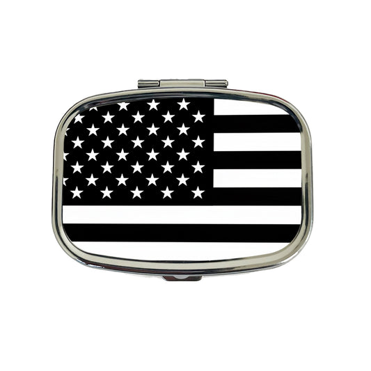Black and White United States US American Flag Travel Pill Box Case