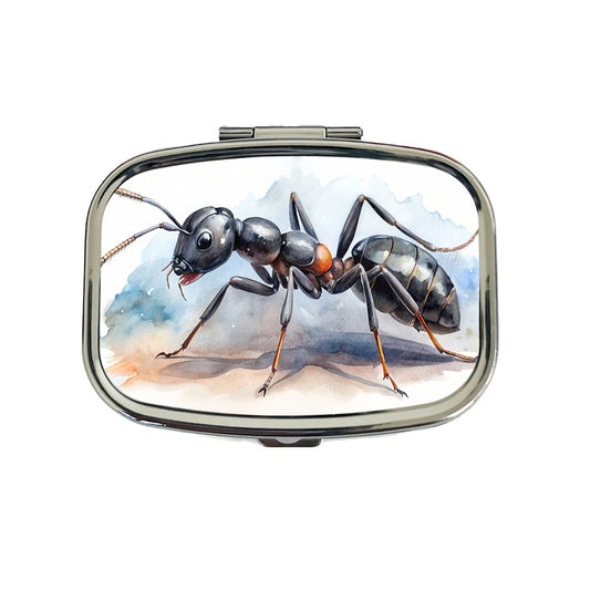 Black Carpenter Ant Watercolor Travel Pill Box Case