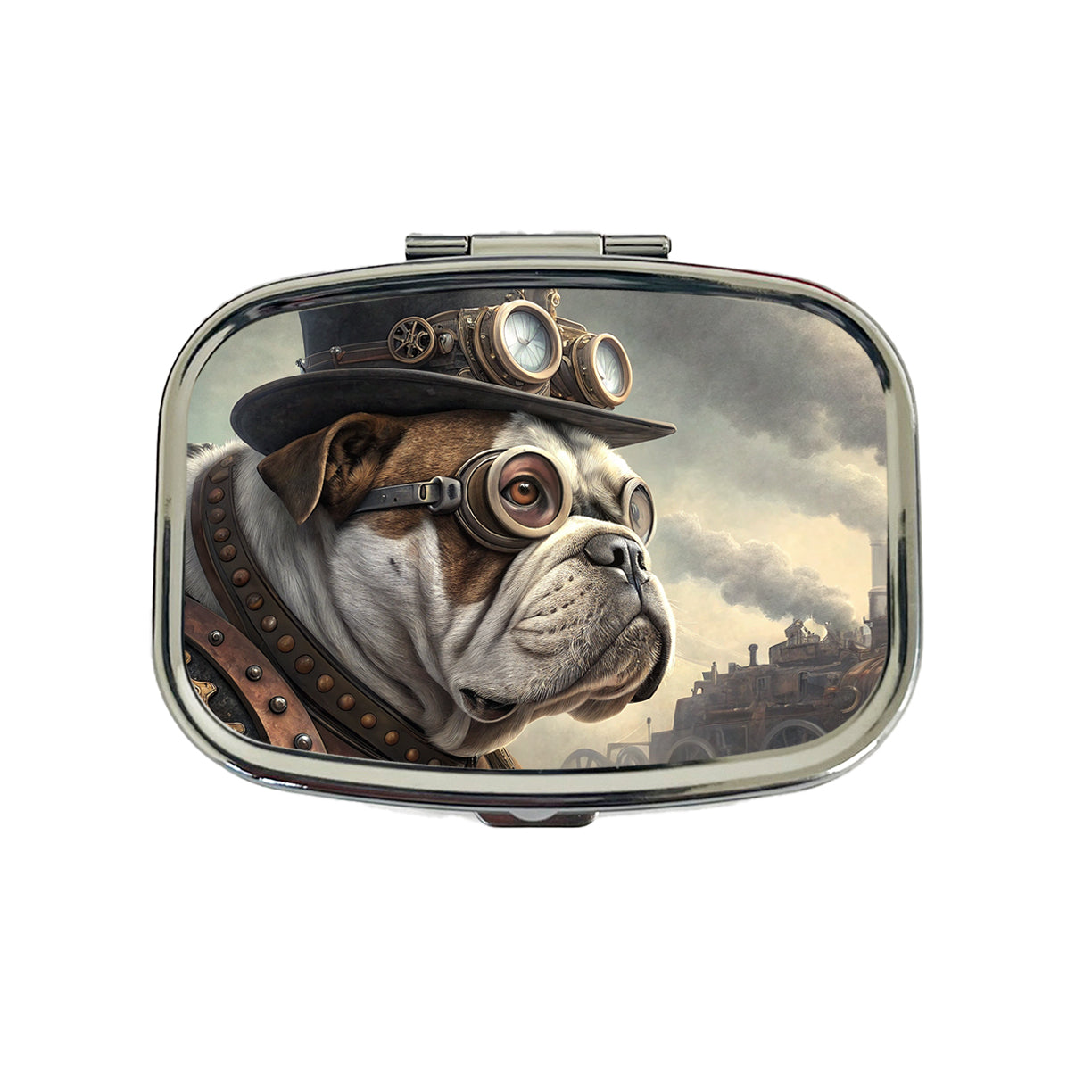Bulldog Dog Steampunk Travel Pill Box Case