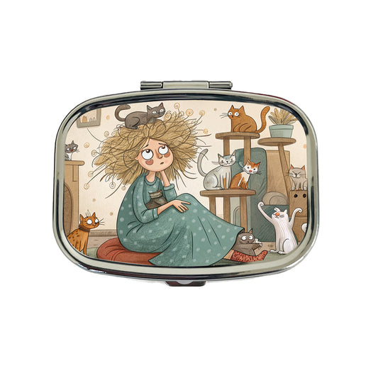 Cartoon of Crazy Cat Lady Home Travel Pill Box Case