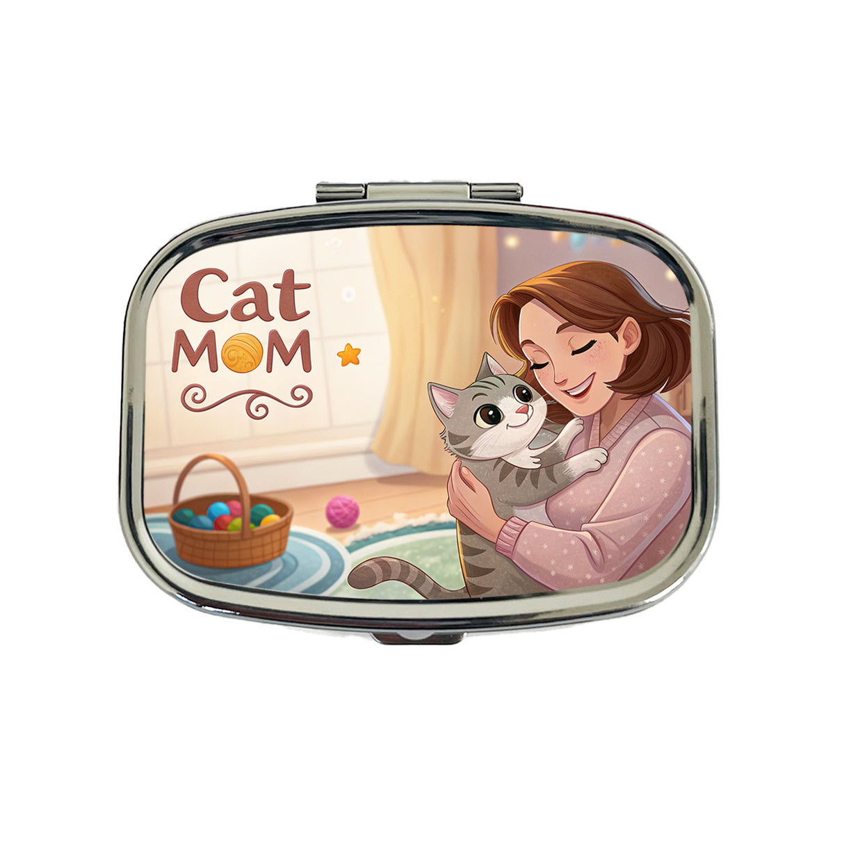 Cat Mom Cartoon Travel Pill Box Case