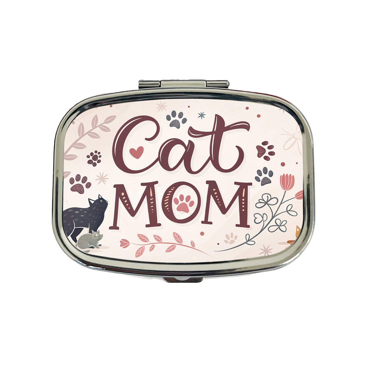 Cat Mom Floral Paw Prints Travel Pill Box Case