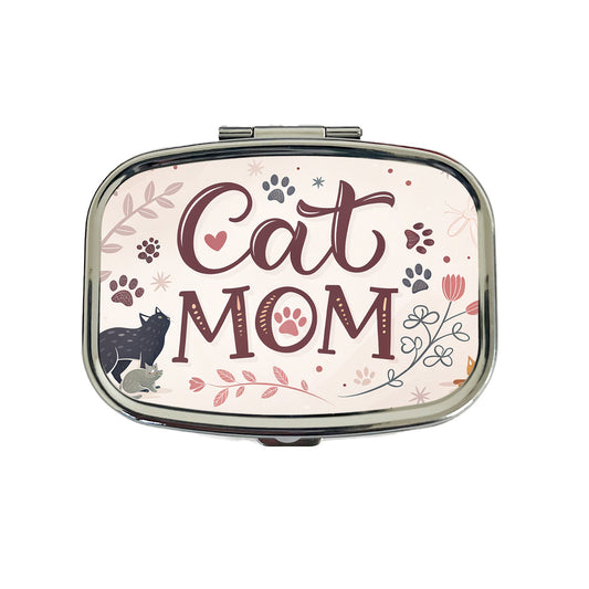 Cat Mom Floral Paw Prints Travel Pill Box Case