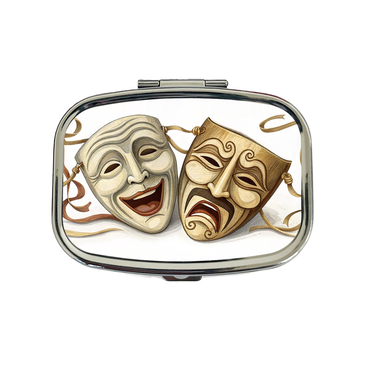 Comedy And Tragedy Theater Drama Masks Travel Pill Box Case
