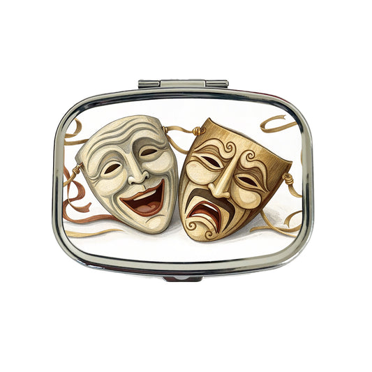 Comedy And Tragedy Theater Drama Masks Travel Pill Box Case