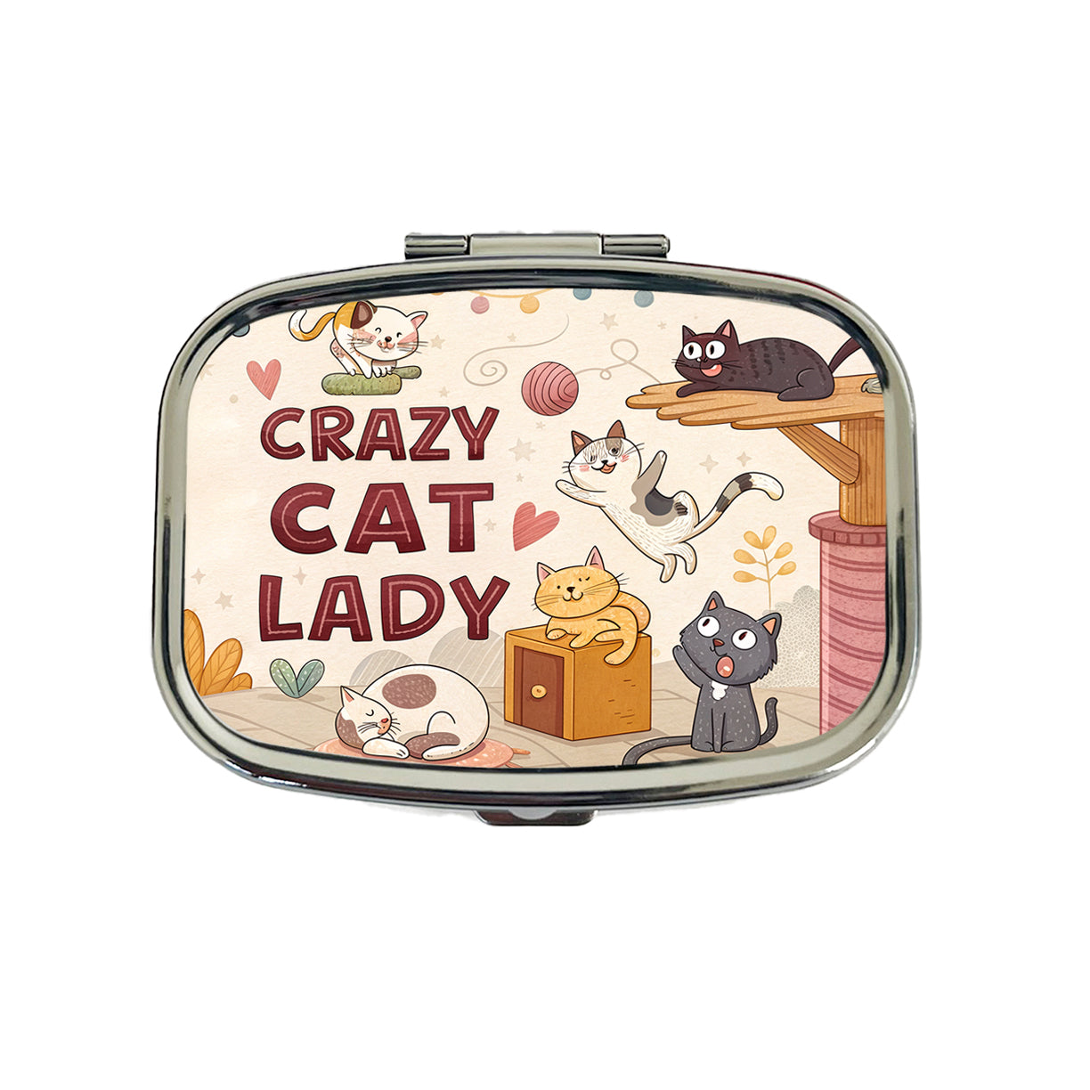 Crazy Cat Lady Funny Cartoon Travel Pill Box Case
