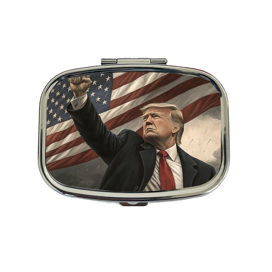 Donald Trump With Fist In The Air Patriotic Fight Travel Pill Box Case