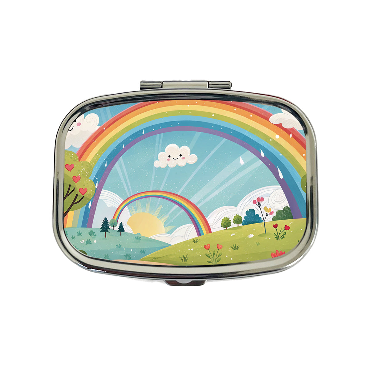 Double Rainbow Cartoon Illustration Travel Pill Box Case