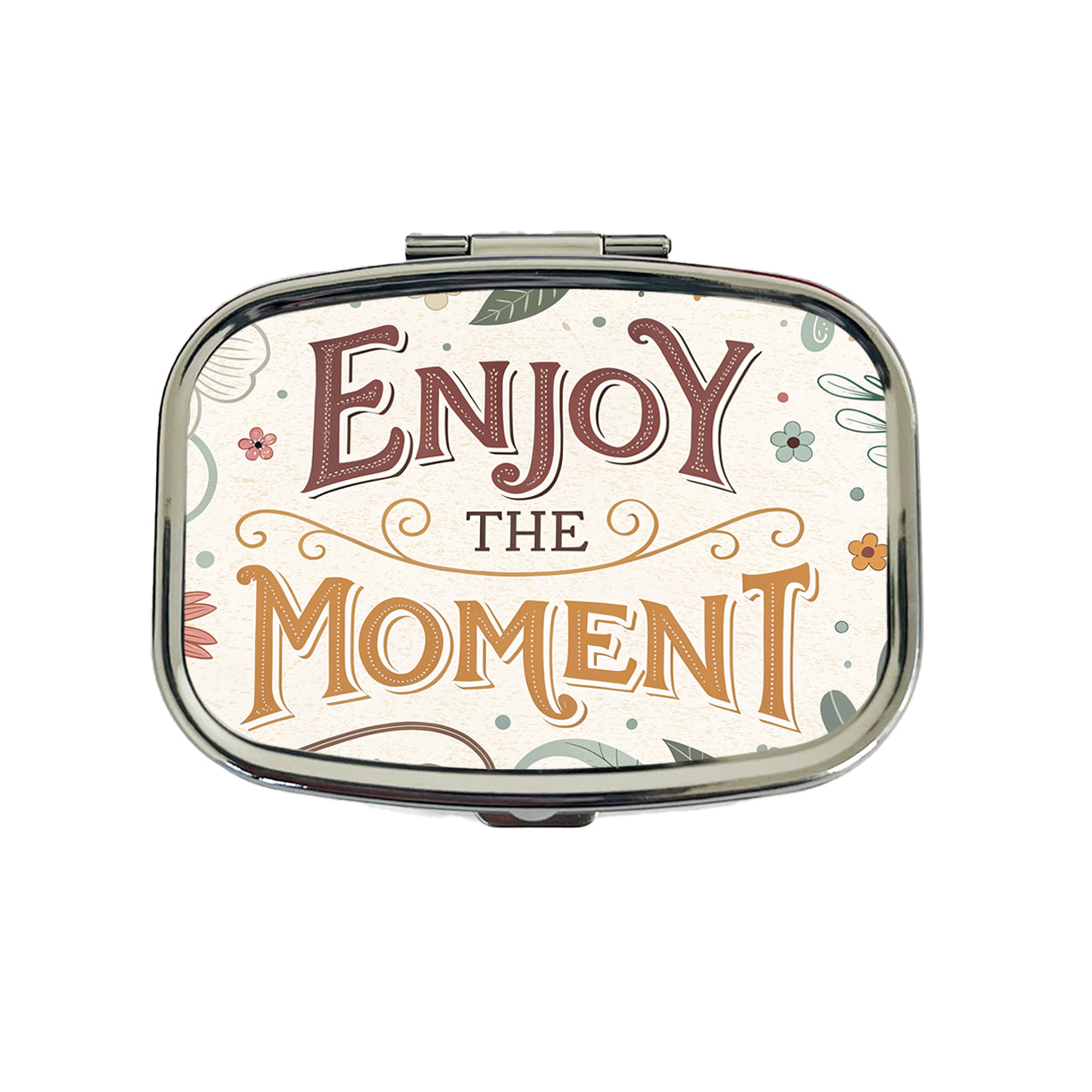 Enjoy The Moment Retro Floral Inspirational Travel Pill Box Case