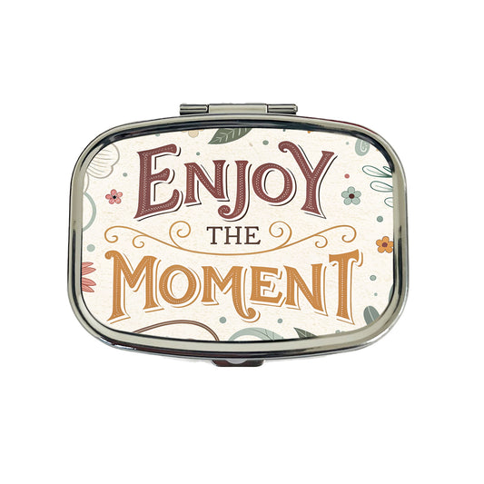 Enjoy The Moment Retro Floral Inspirational Travel Pill Box Case