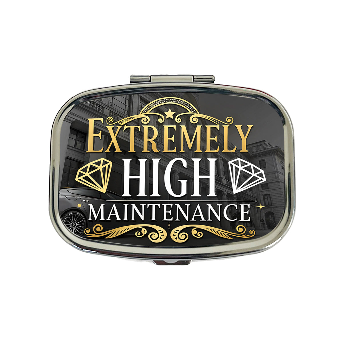 Extremely High Maintenance Funny Gold Diamonds Travel Pill Box Case
