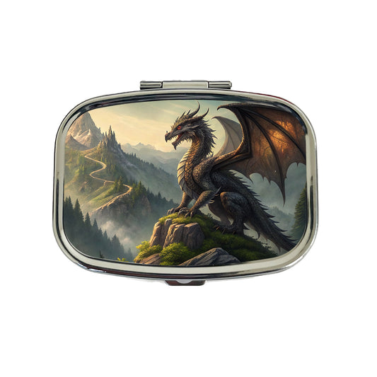Fantasy Dragon on Mountain Illustration Travel Pill Box Case