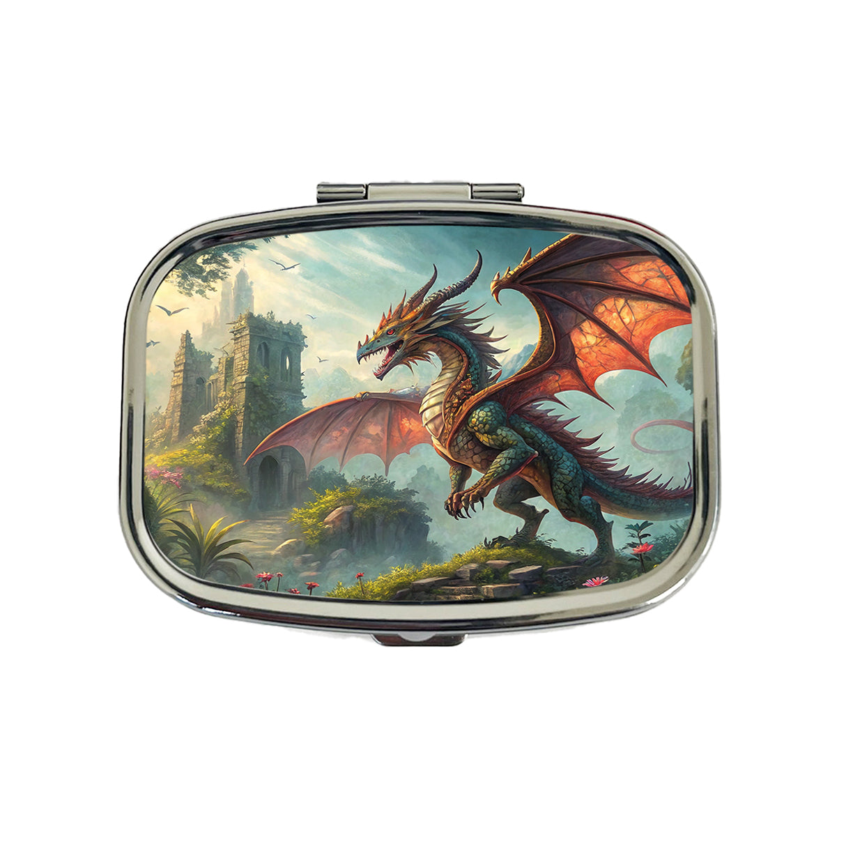 Fantasy Dragon Retro Pulp Magazine Illustration Travel Pill Box Case