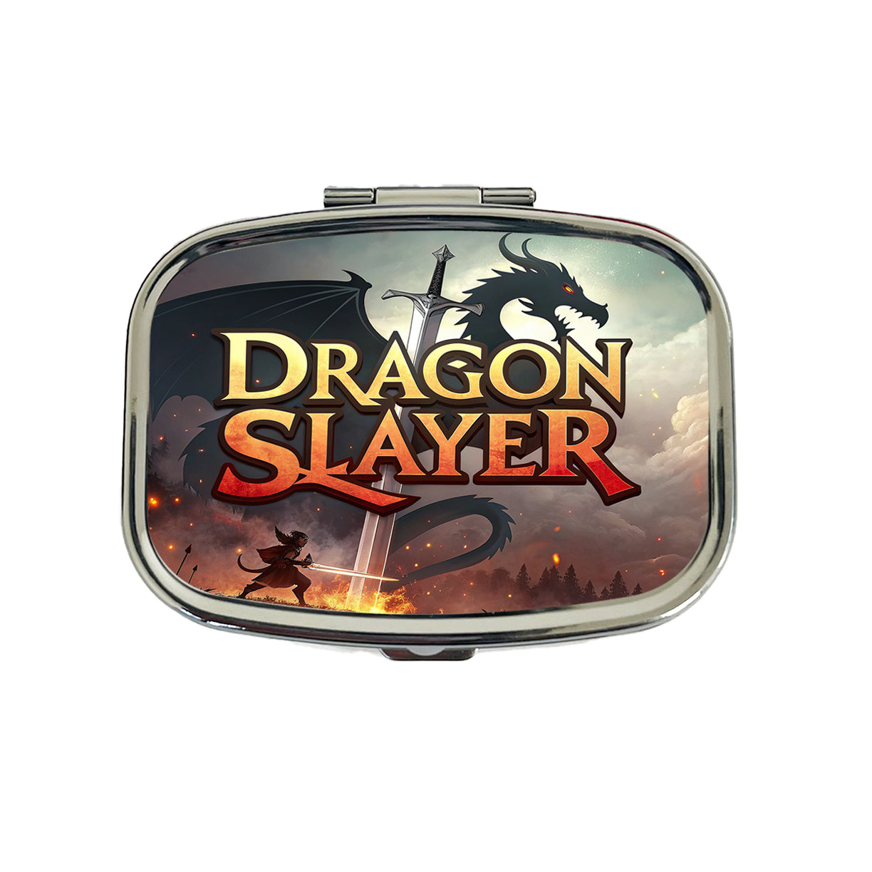 Fantasy Knight Dragon Slayer Illustration Travel Pill Box Case