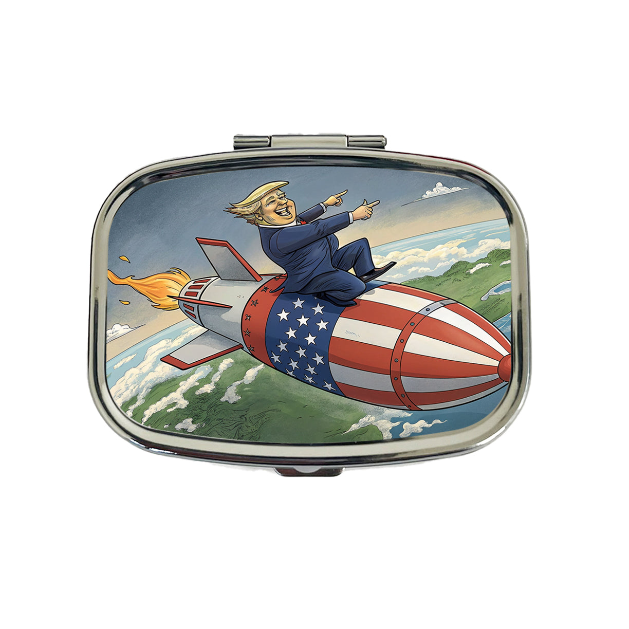 Funny Donald Trump Riding American Flag Missile Travel Pill Box Case