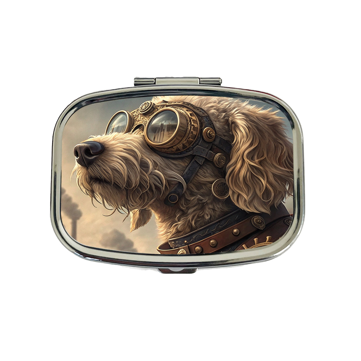 Goldendoodle Dog Steampunk Travel Pill Box Case
