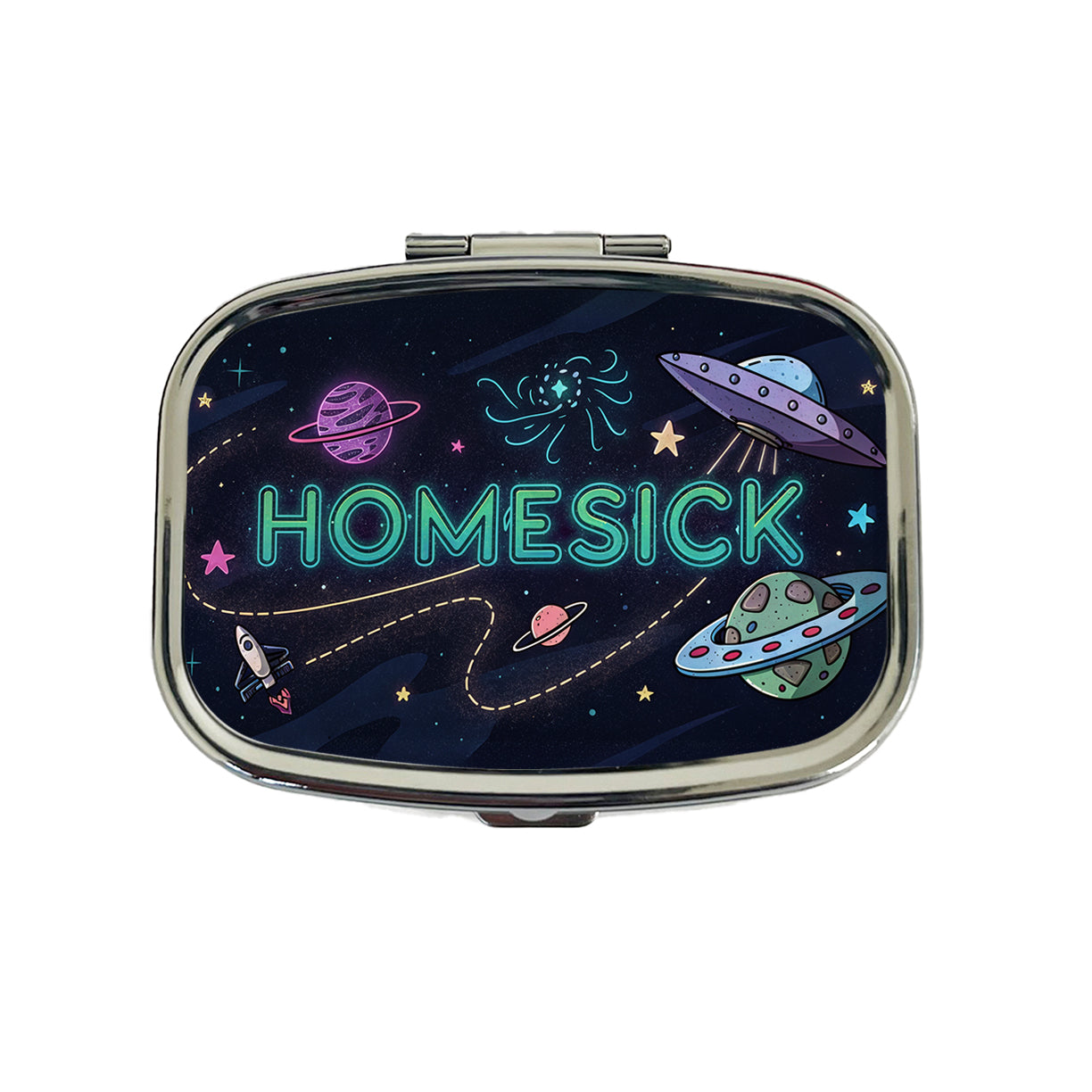 Homesick UFO Sci-Fi Funny Saying Travel Pill Box Case