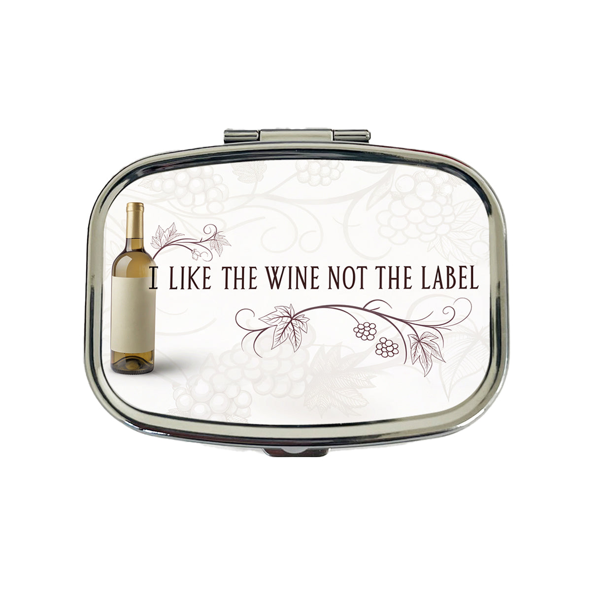 I Like The Wine Not The Label Funny Saying Travel Pill Box Case