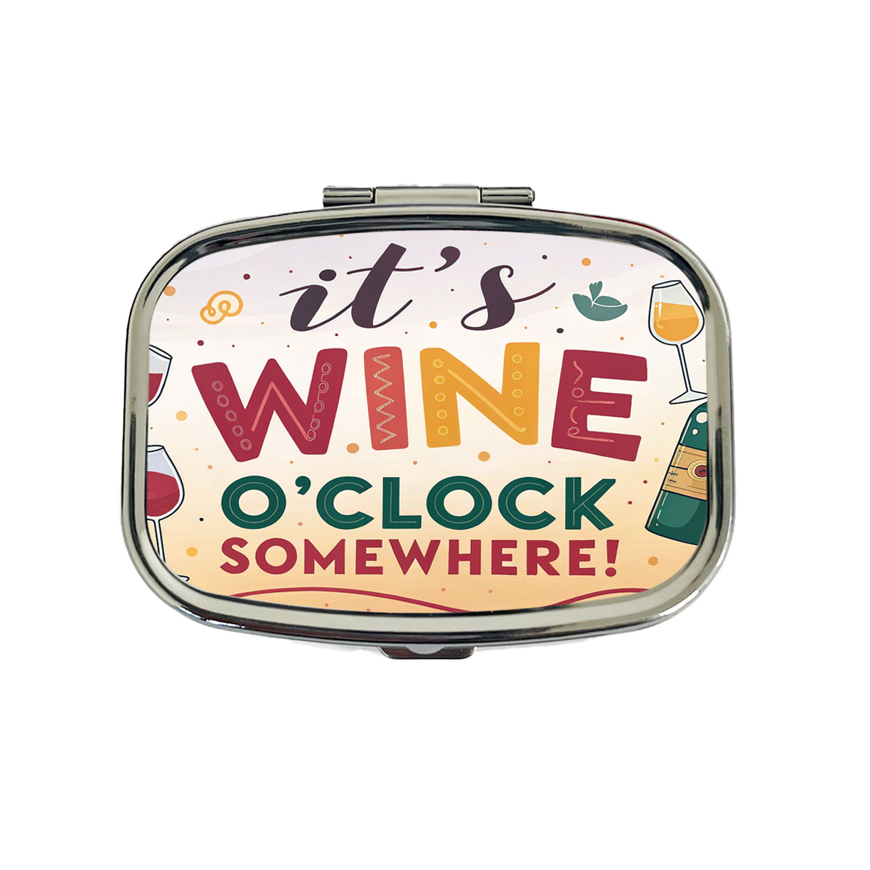 It's Wine O'clock Somewhere Funny Travel Pill Box Case