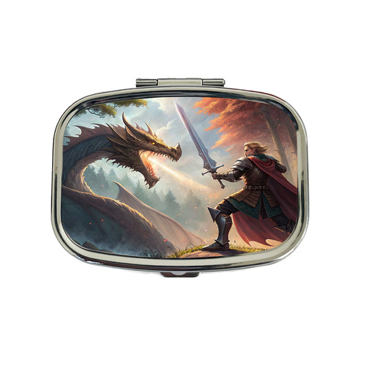 Knight Dragon Slayer Illustration Travel Pill Box Case