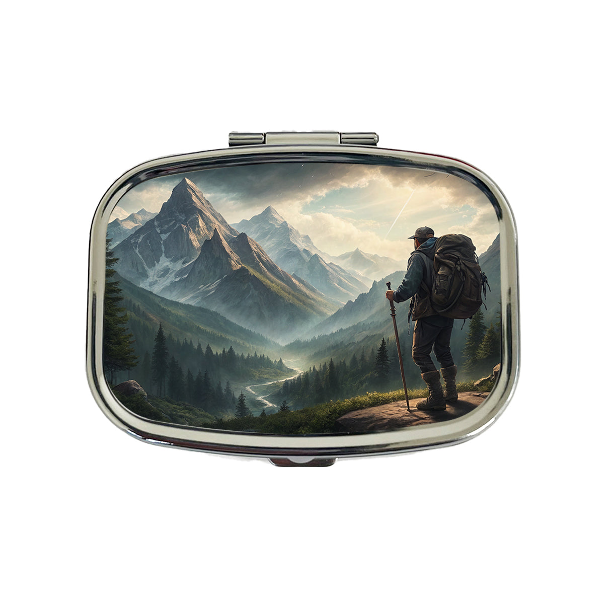 Man Hiking In The Mountains Travel Pill Box Case