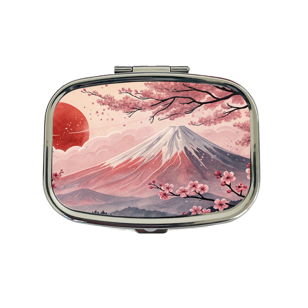 Mount Fuji With Cherry Blossoms Rising Sun Japanese Illustration Travel Pill Box Case