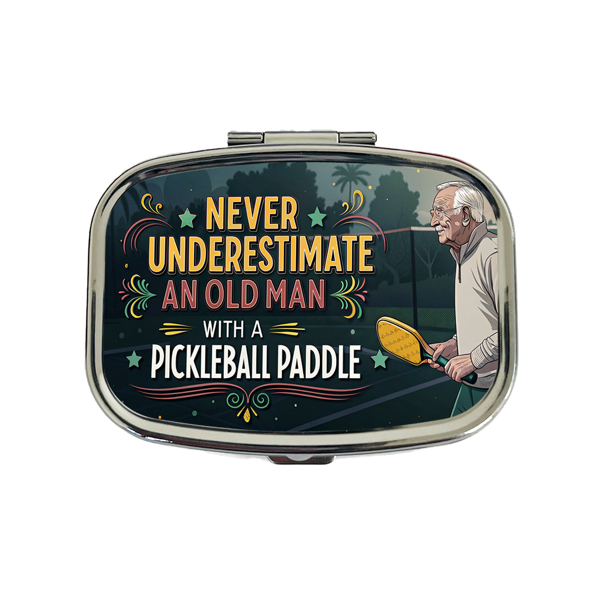Never Underestimate An Old Man With A Pickleball Paddle Funny Travel Pill Box Case