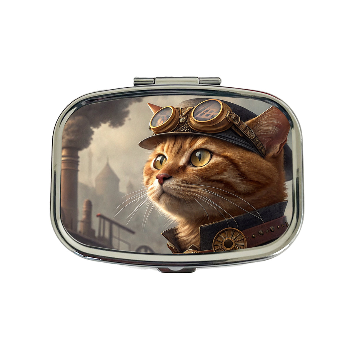 Orange Tabby Cat Steampunk Travel Pill Box Case
