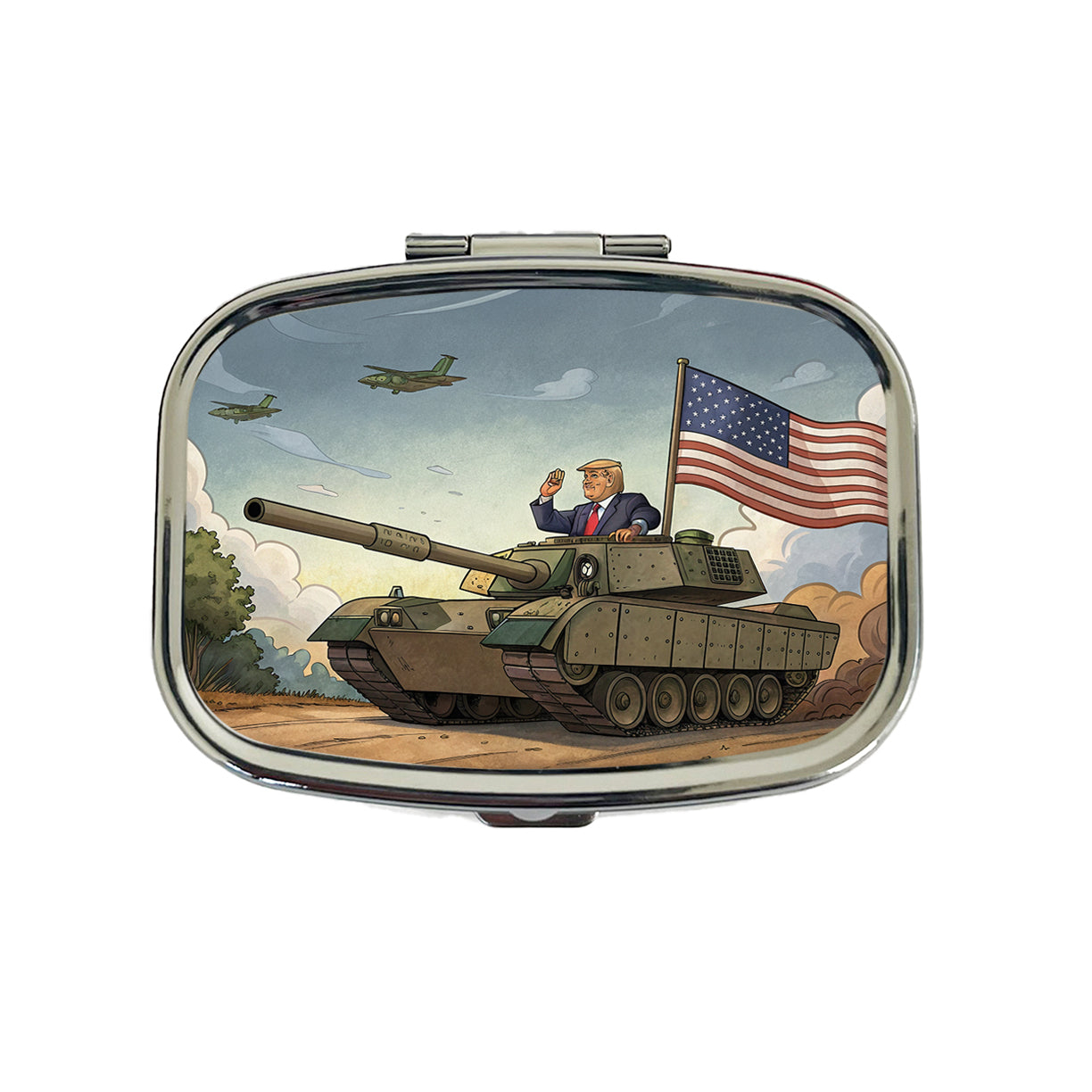 Patriotic Donald Trump Driving M1 Abrams Tank Funny Travel Pill Box Case