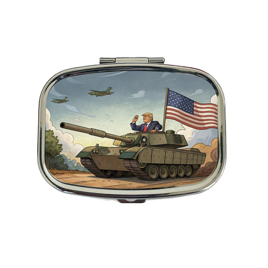 Patriotic Donald Trump Driving M1 Abrams Tank Funny Travel Pill Box Case