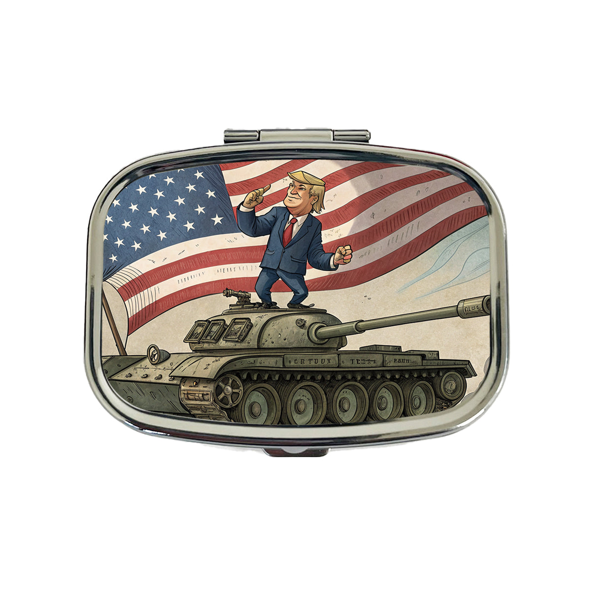 Patriotic Donald Trump Standing On Tank Funny Travel Pill Box Case