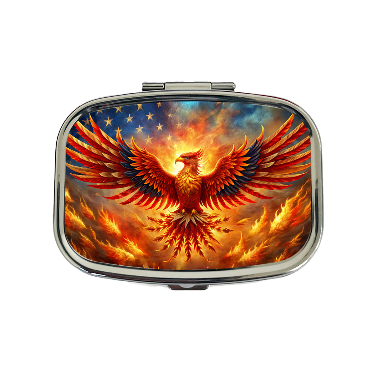 Patriotic Phoenix Rising American Flag Travel Pill Box Case