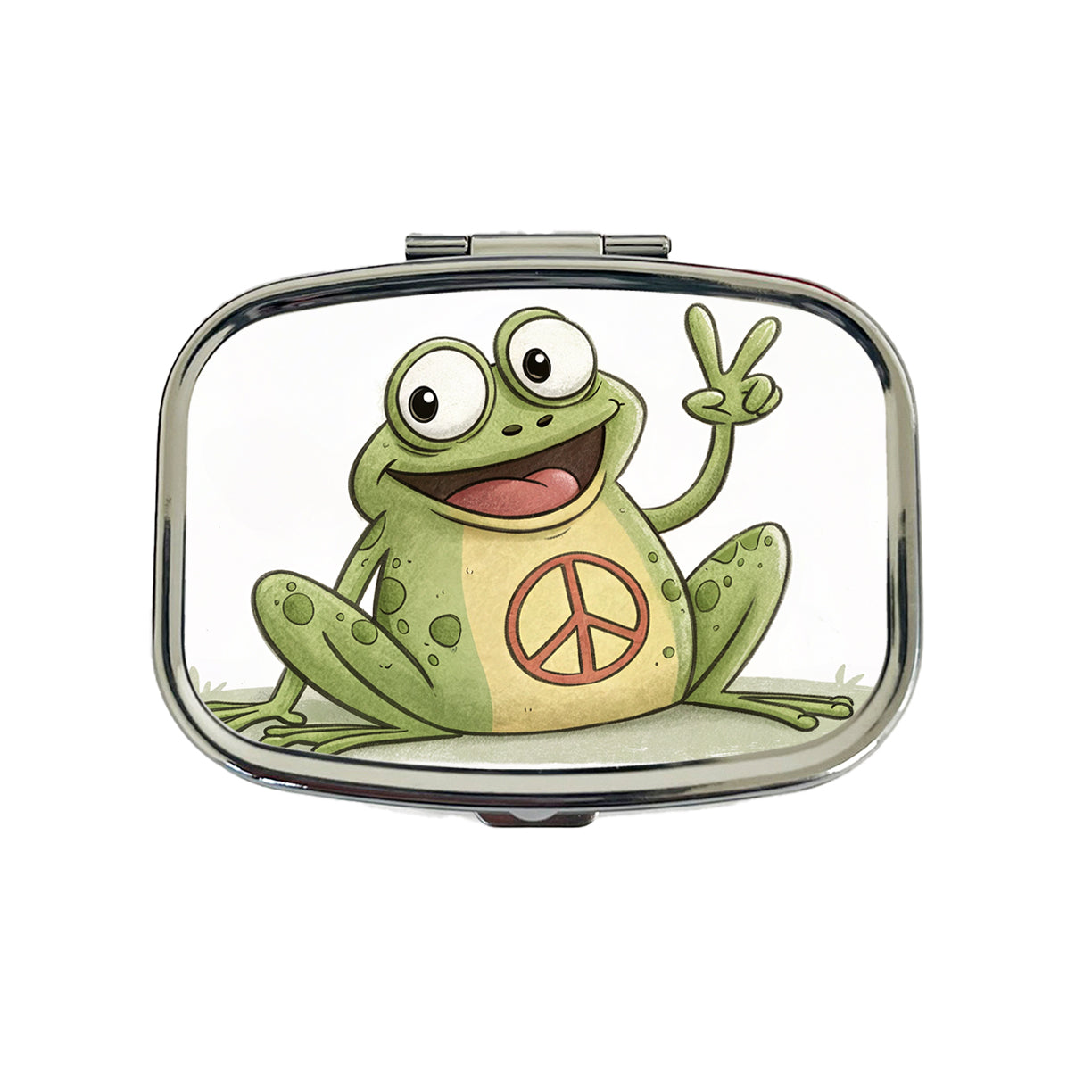 Peace Sign Frog Cartoon Travel Pill Box Case