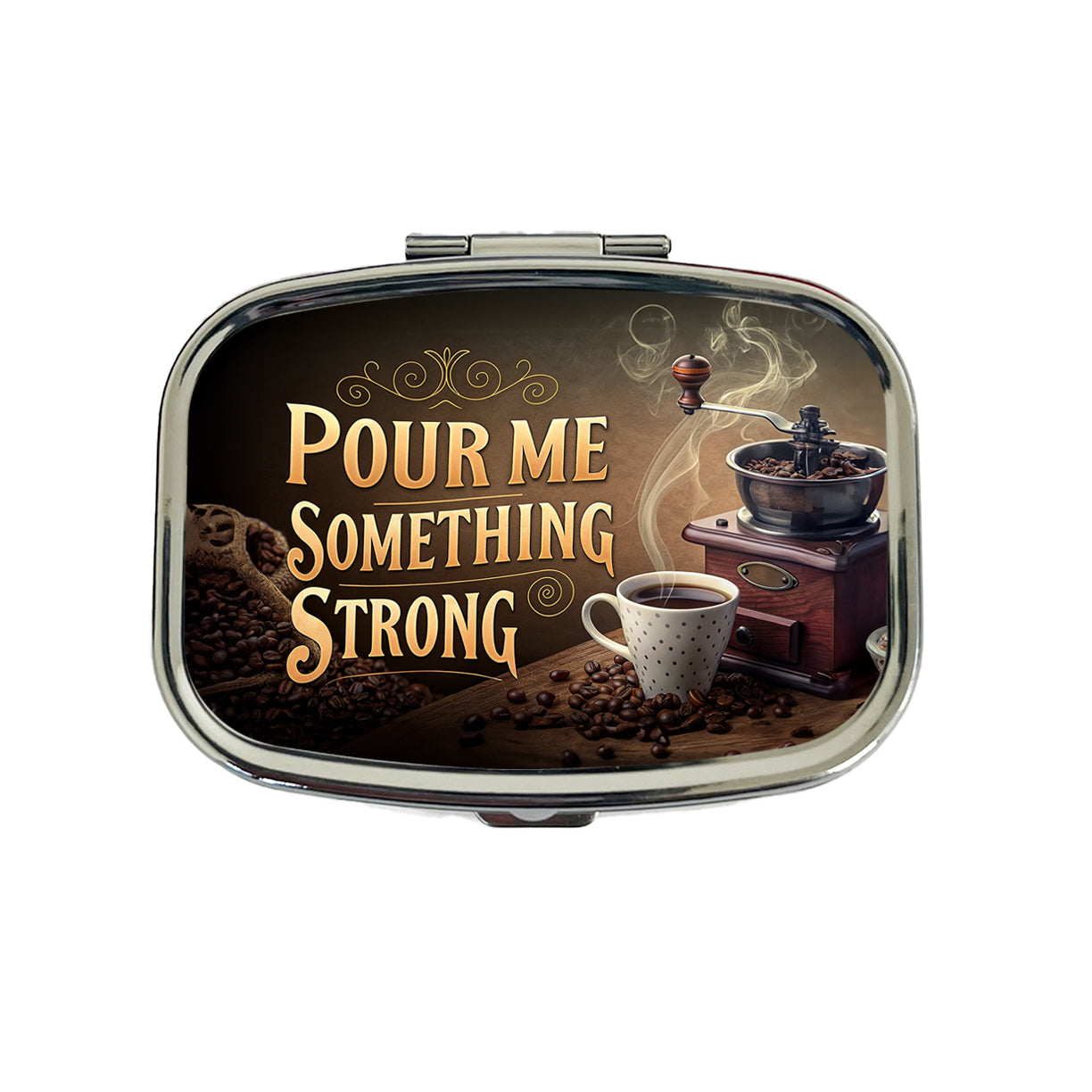 Pour Me Something Strong Coffee Funny Travel Pill Box Case