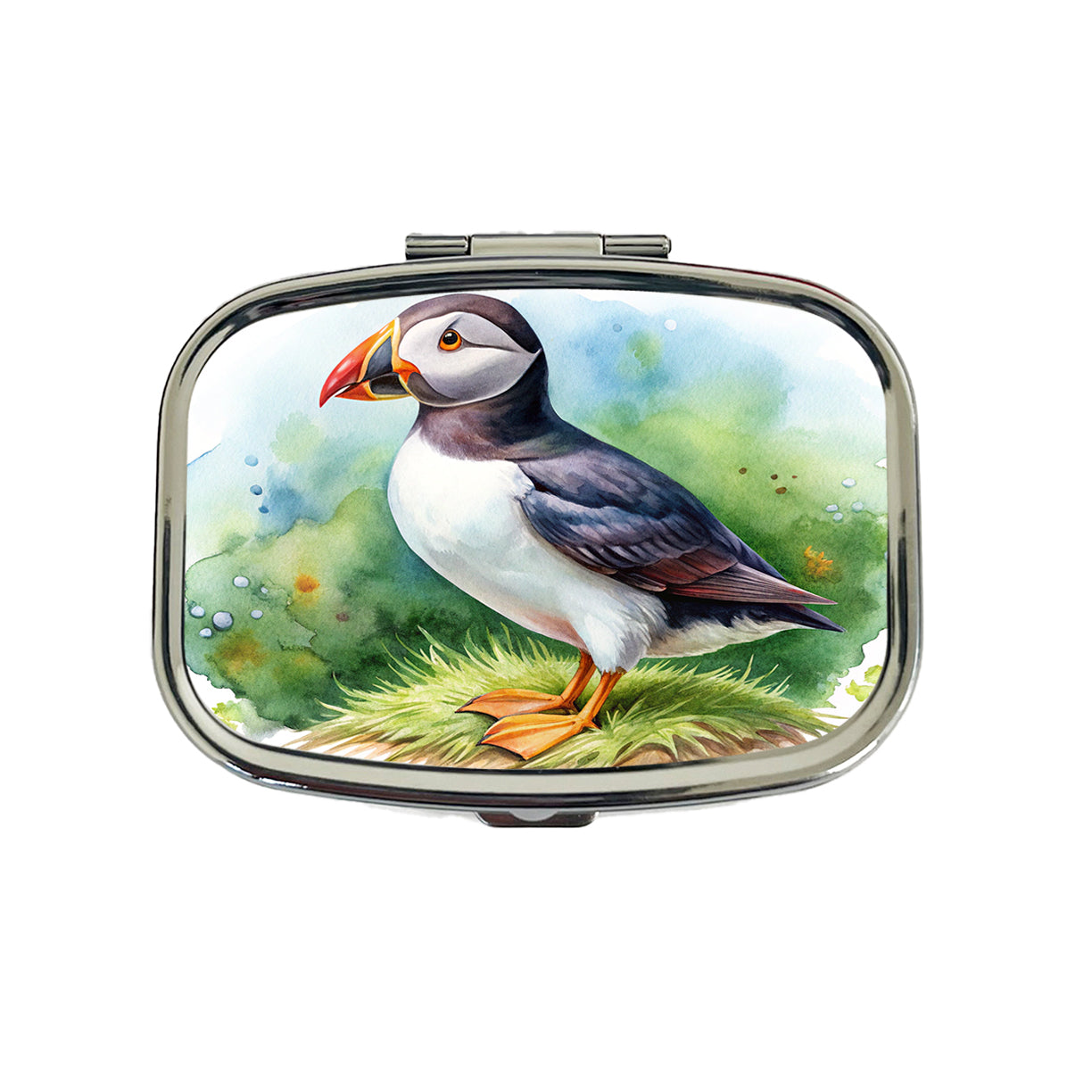 Puffin Bird Watercolor Travel Pill Box Case