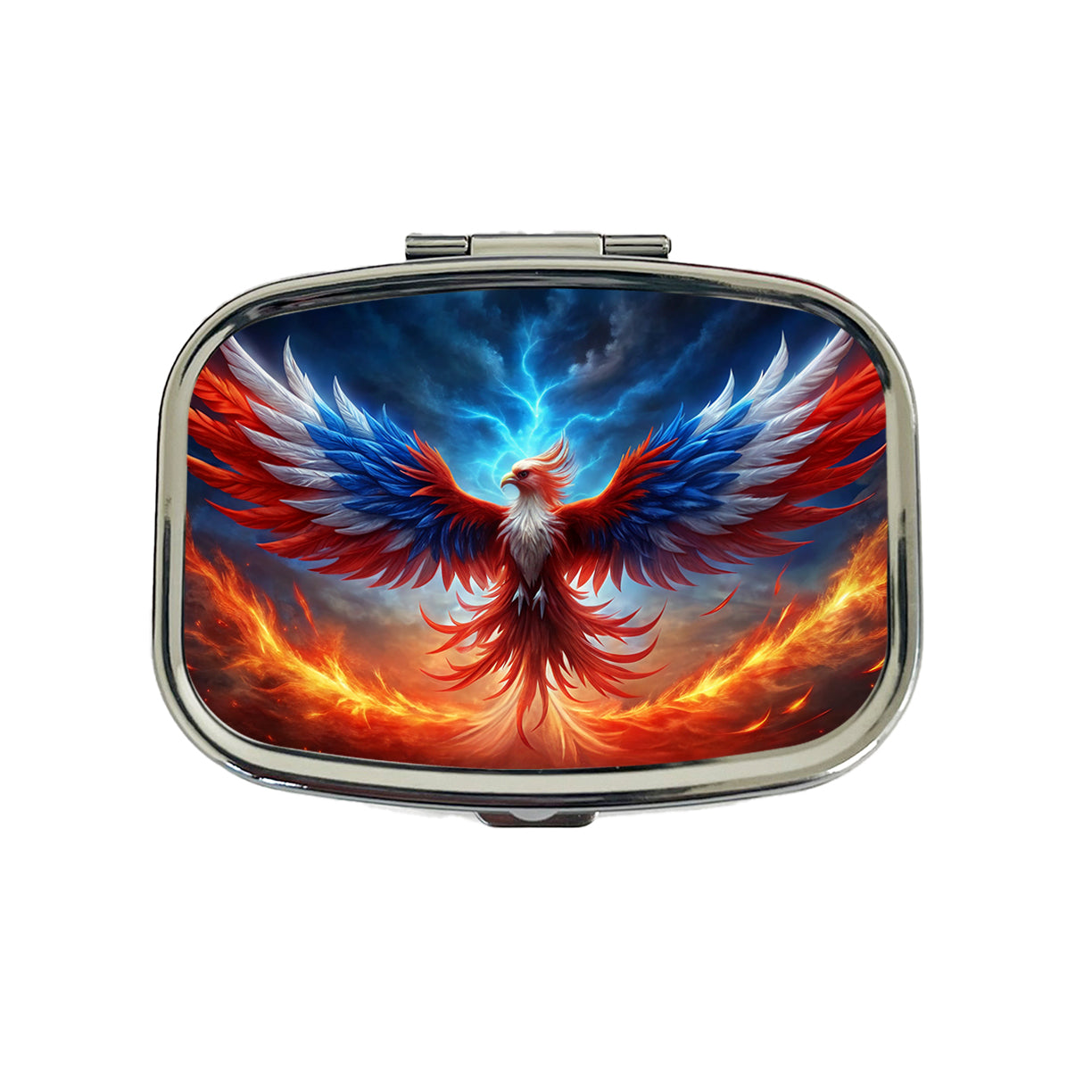 Red White And Blue Phoenix Rising Travel Pill Box Case