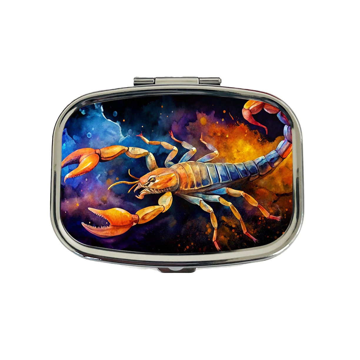 Scorpion Watercolor Black Background Travel Pill Box Case