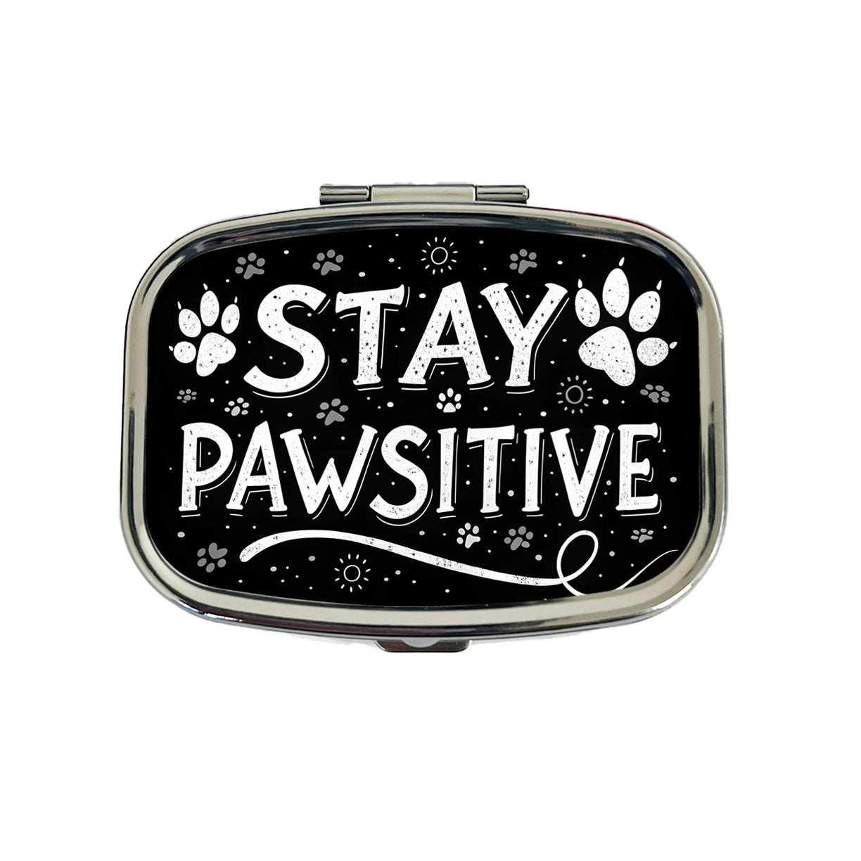 Stay Pawsitive Positive Black White Paw Prints Travel Pill Box Case