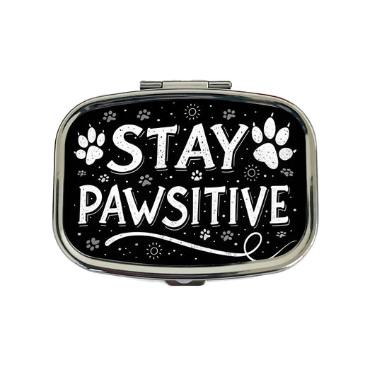 Stay Pawsitive Positive Black White Paw Prints Travel Pill Box Case