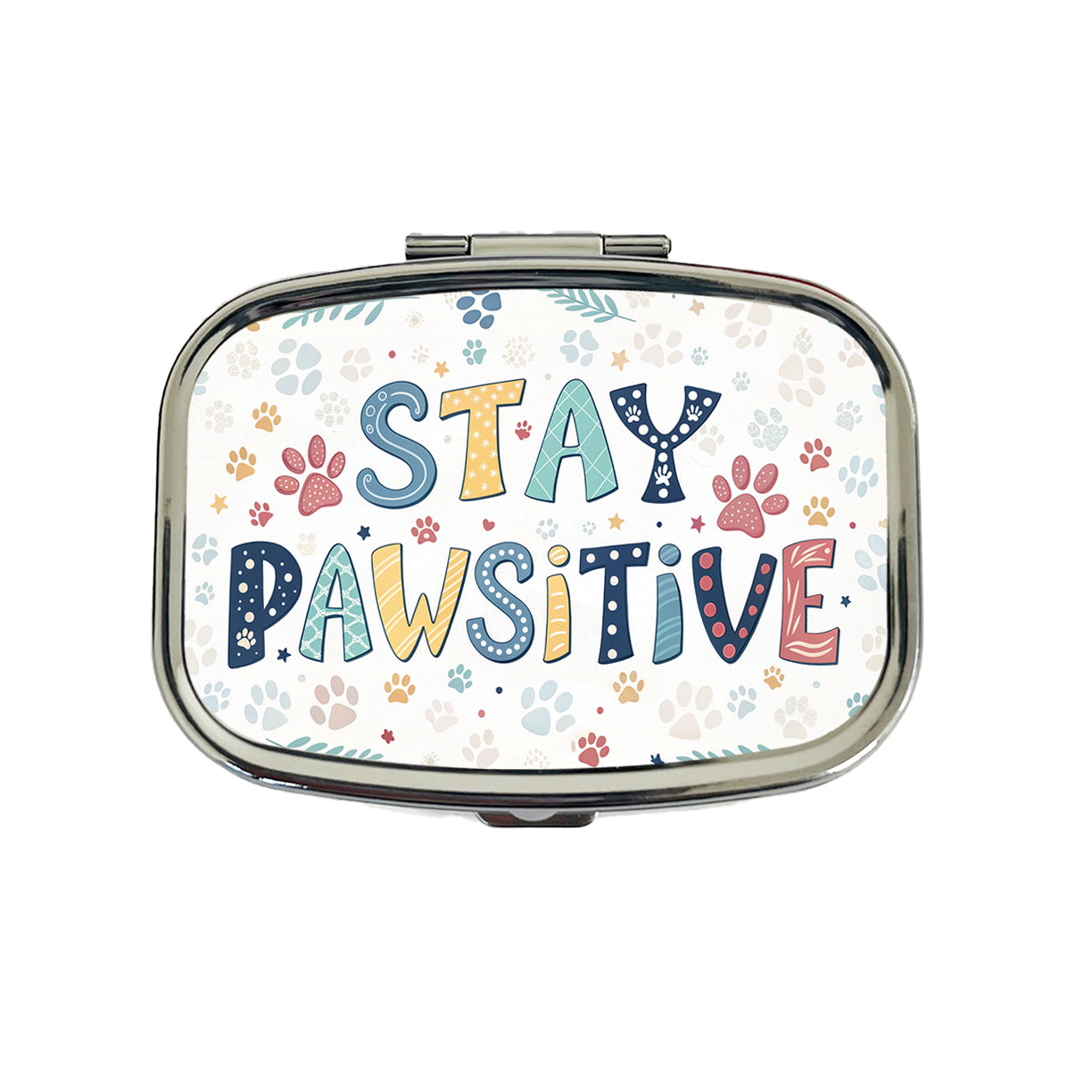 Stay Pawsitive Positive Cute Colorful Travel Pill Box Case